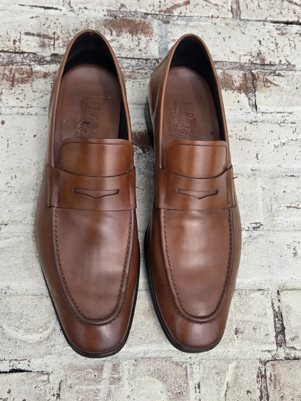 Salvatore Ferragamo Tan Leather Penny Loafers